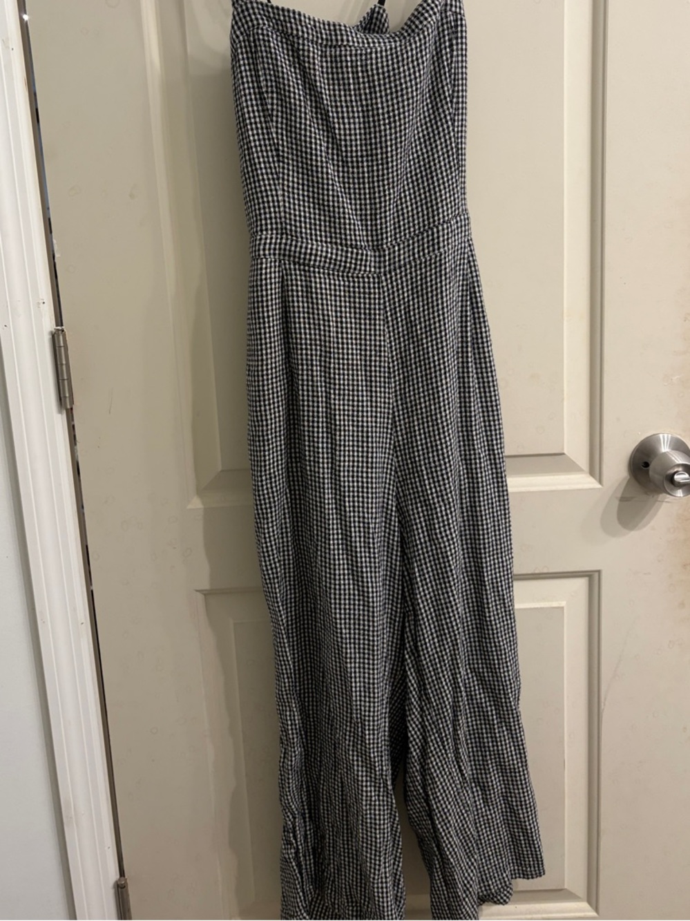 Hollister Black & White Gingham Strapless Wide-Leg Jumpsuit